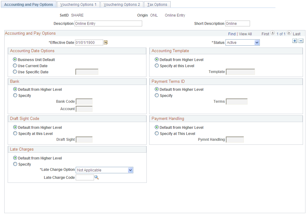 Voucher Origin - Accounting and Pay Options page