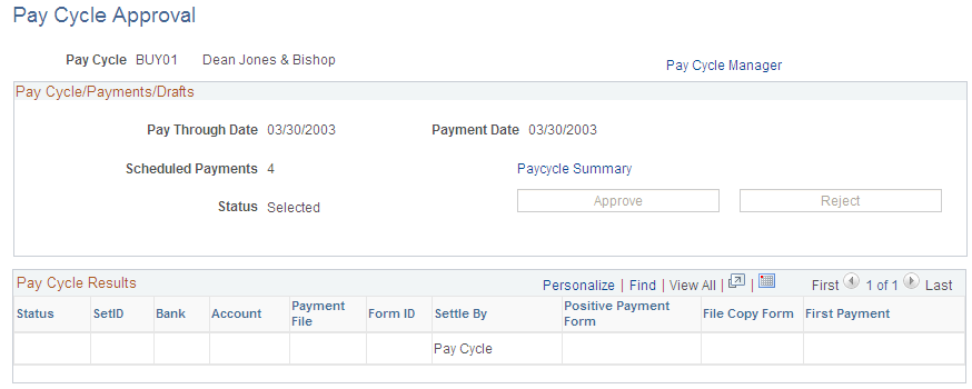 Pay Cycle Approval page