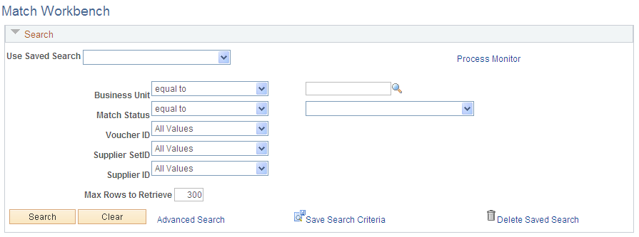 Match Workbench page - To Be Matched selection (1 of 2)