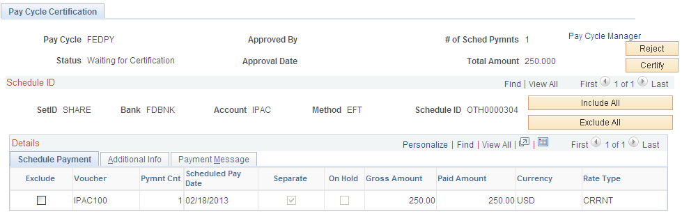 Pay Cycle Certification page