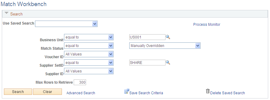 Match Workbench page - Manually Overridden Vouchers (1 of 2)