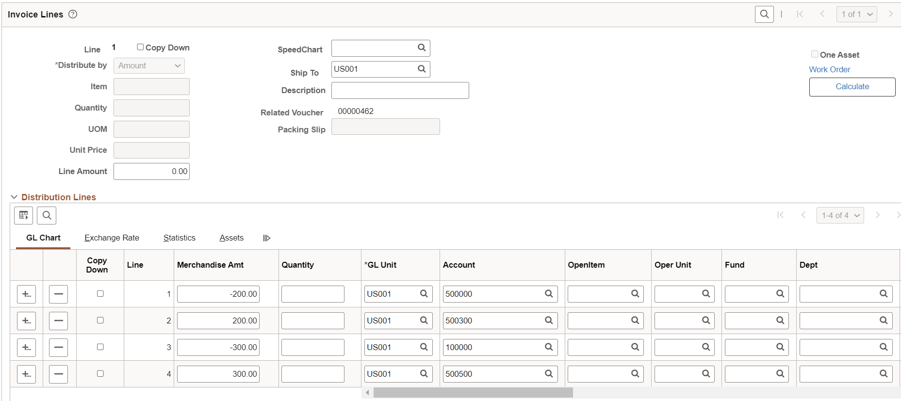 Invoice Info after adding correction distribution lines (2 of 2)