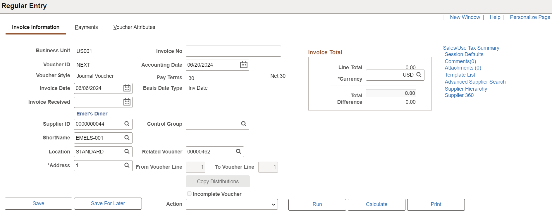 Invoice Information Page Journal Voucher (1 of 2)