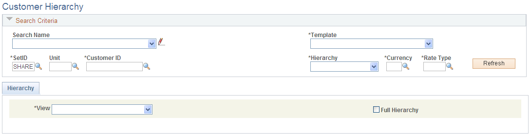 Customer Hierarchy - Search Criteria fields