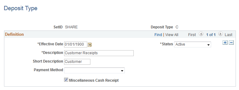 Deposit Type page