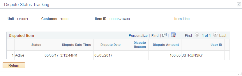 Dispute Status Tracking page