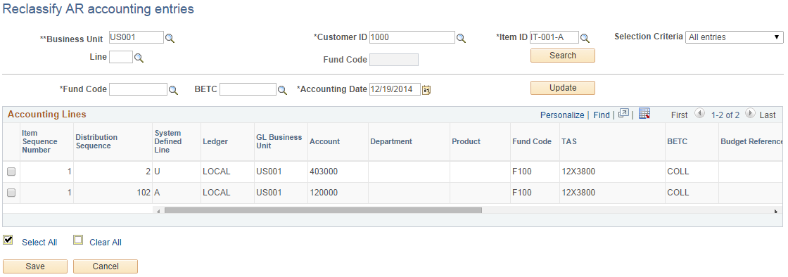 Reclassify AR accounting entries page