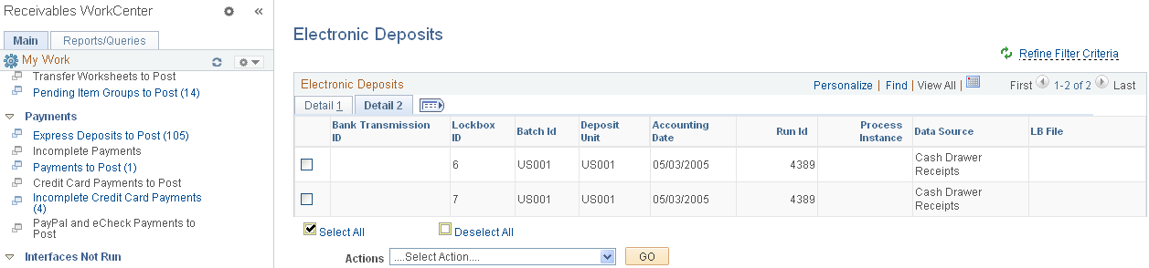Electronic Deposits page - Detail 2 tab