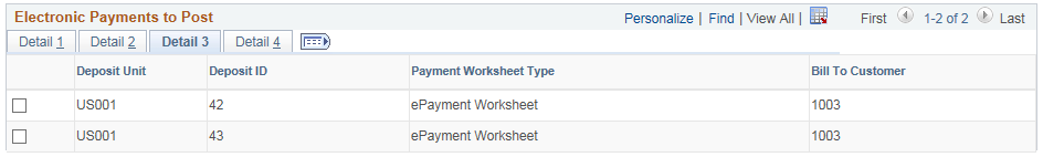 Electronic Payments to Post page - Detail 3 tab