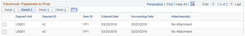 Electronic Payments to Post page - Detail 2 tab