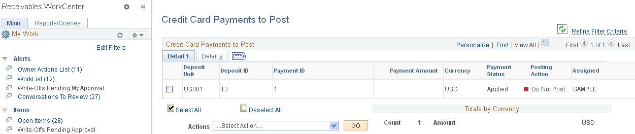 Credit Card Payments to Post page - Detail 1 tab