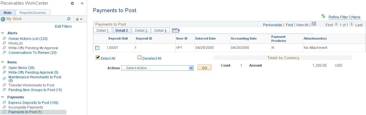 Payments to Post page - Detail 2 tab