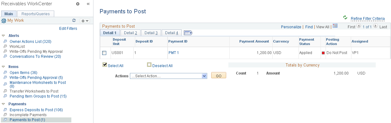 Payments to Post page - Detail 1 tab