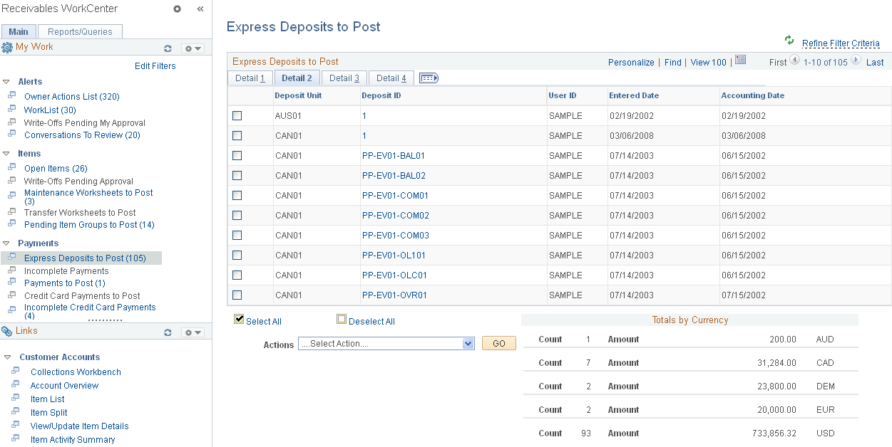 Express Deposits to Post page - Detail 2 tab