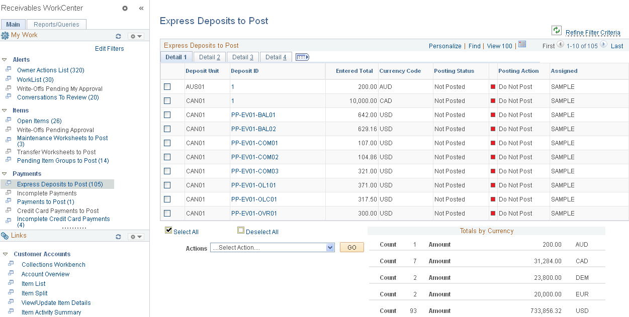 Express Deposits to Post page - Detail 1 tab