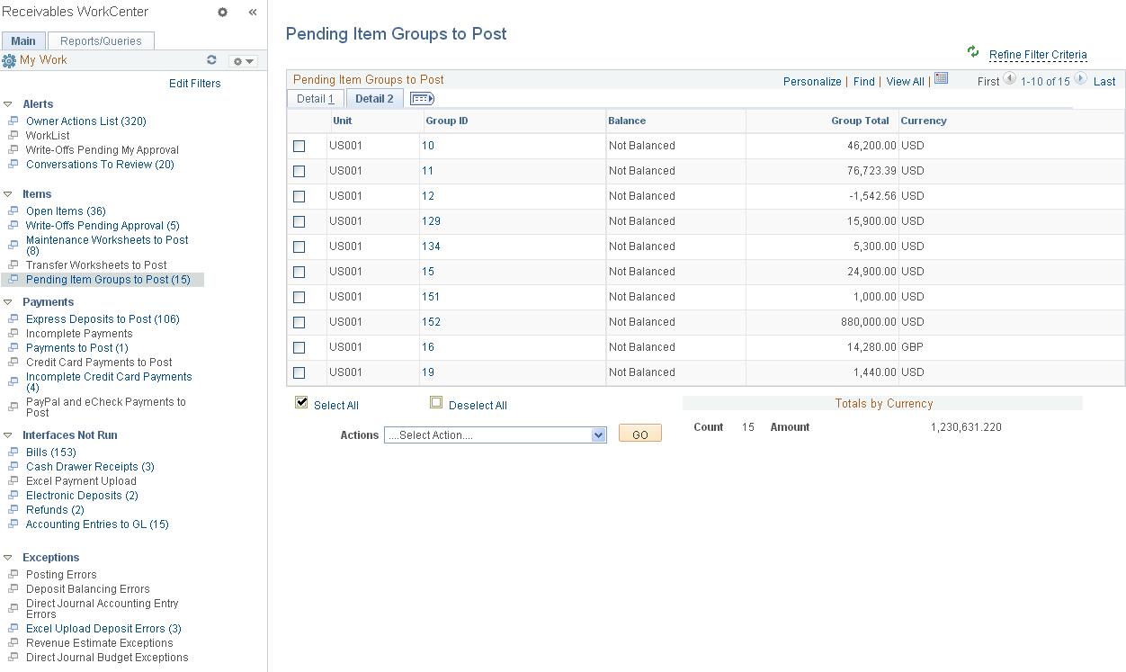 Pending Item Groups to Post page - Detail 2 tab