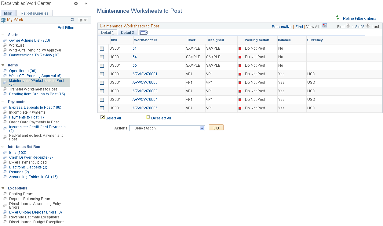 Maintenance Worksheets to Post page - Detail 2 tab