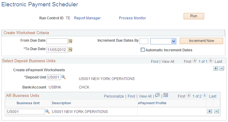 Electronic Payment Scheduler page