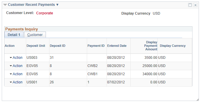 Customer Recent Payments pagelet