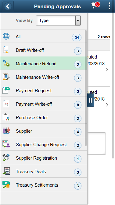 Pending Approvals - Maintenance Refund page with Transaction Type Panel