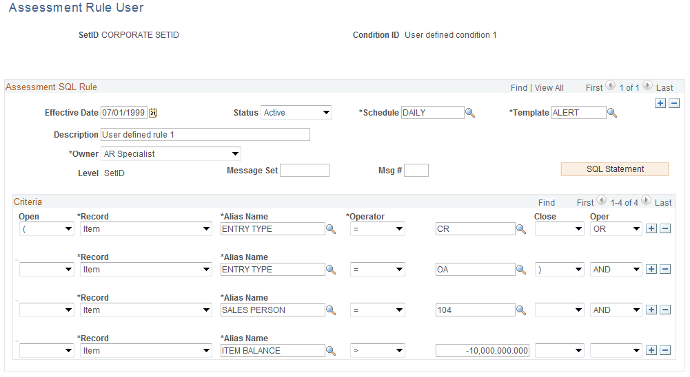 Assessment Rule User page