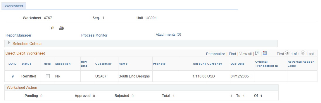 Update Direct Debits - Worksheet page