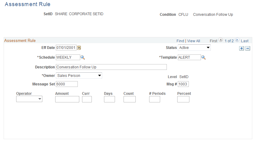 Assessment Rule page