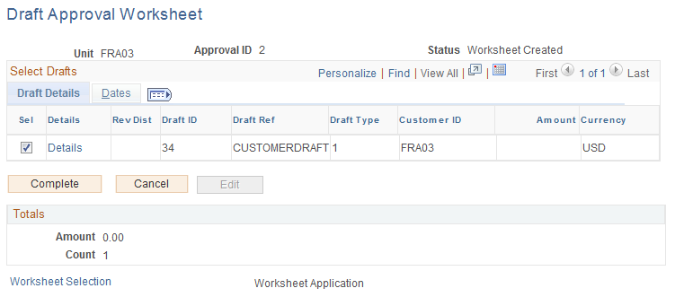 Draft Approval Worksheet page