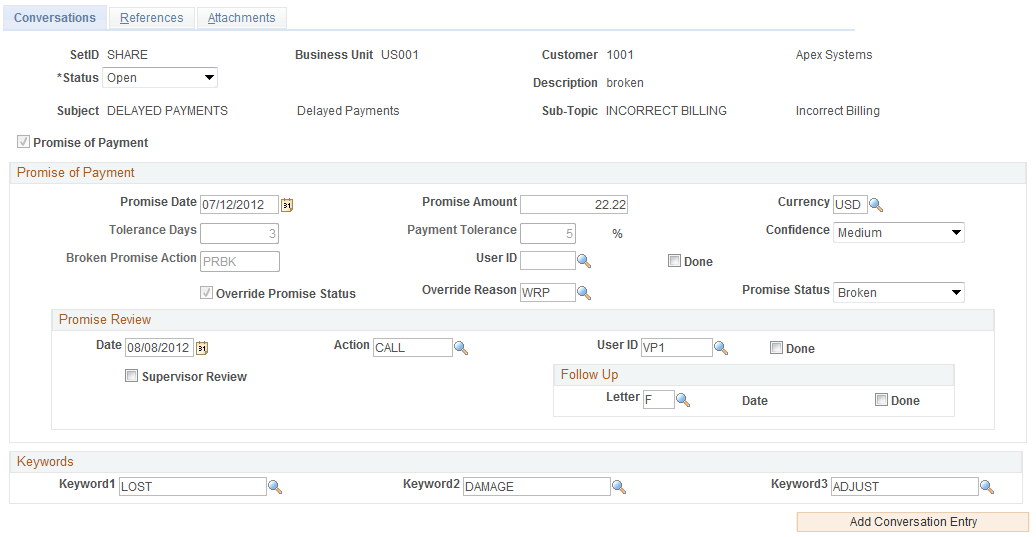 Conversations page with promise of payment (1 of 2)