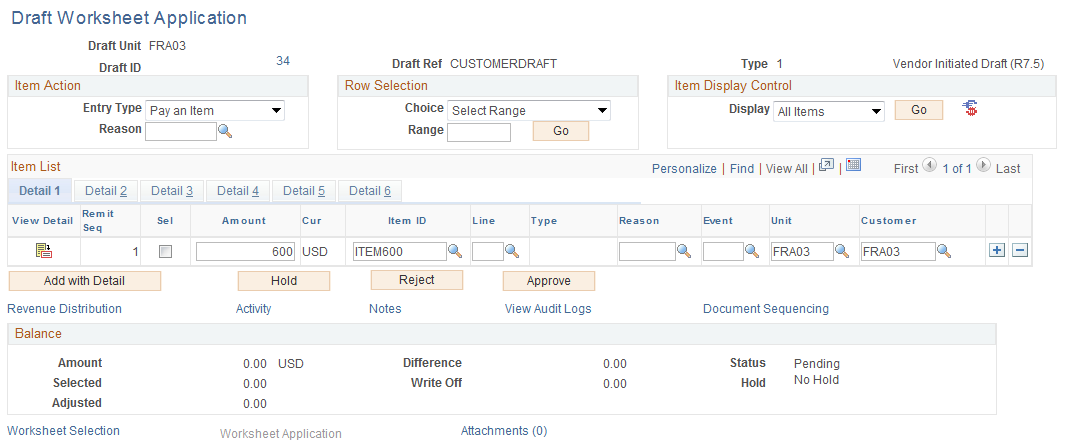 Draft Worksheet Application page