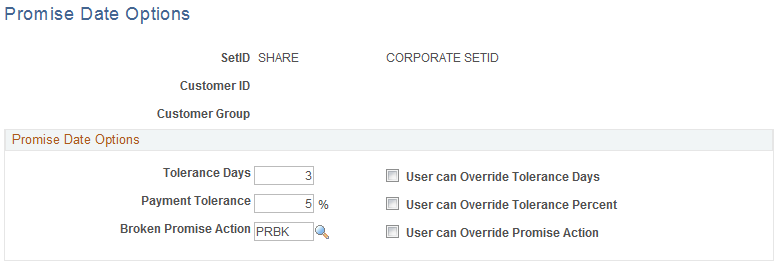 Promise Date Options page