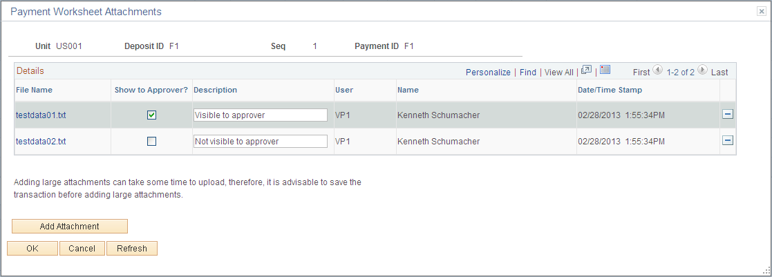 Requester view of the Attachments page