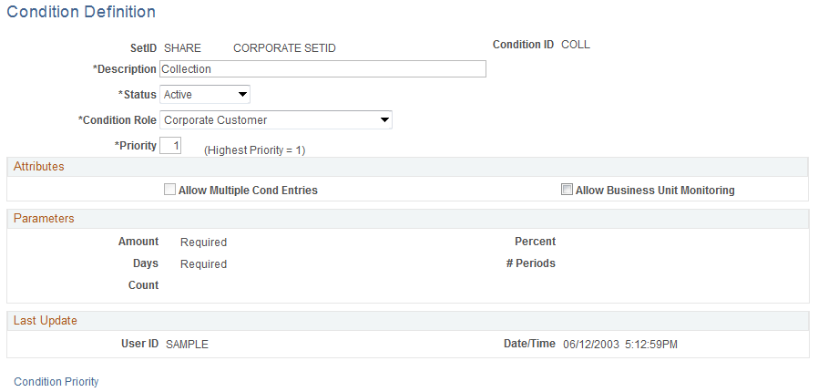 Condition Definition page