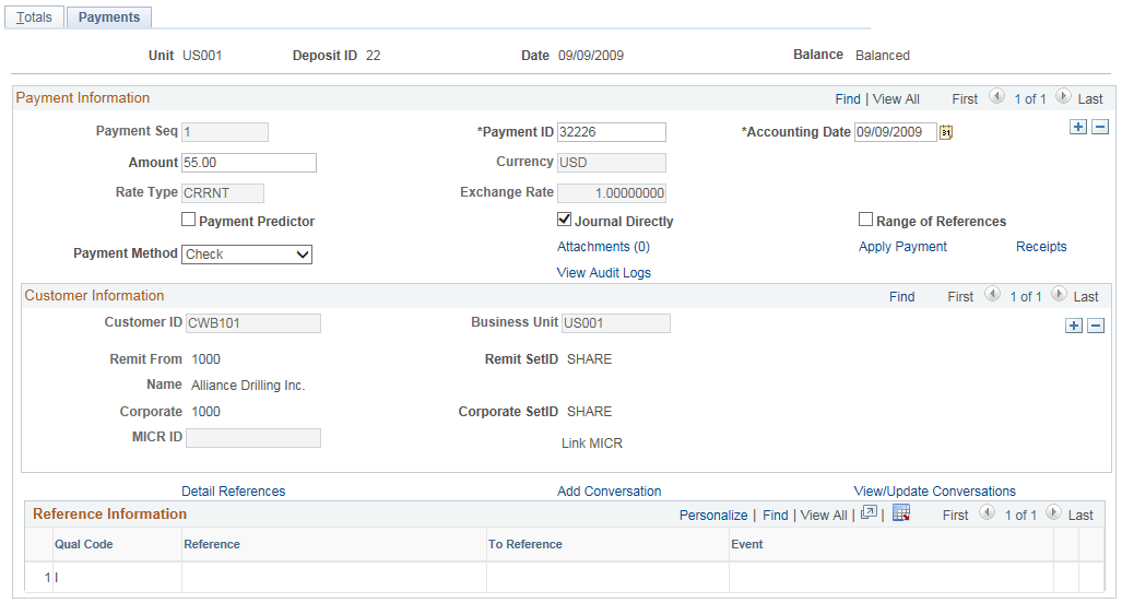 Regular Deposit - Payments page