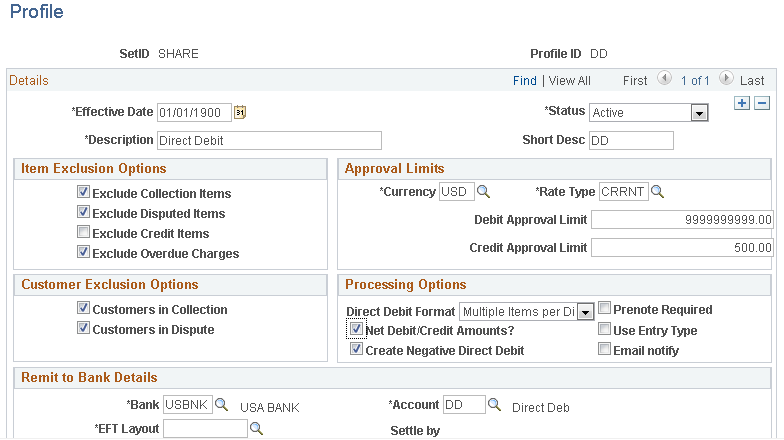 Direct Debit - Profile page