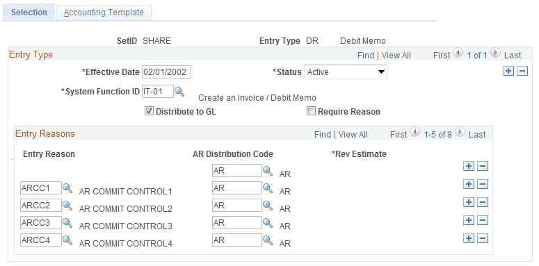 Item Entry Type - Selection page