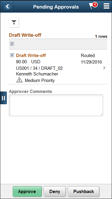 Draft Write-Off - Pending Approvals list page (SFF)