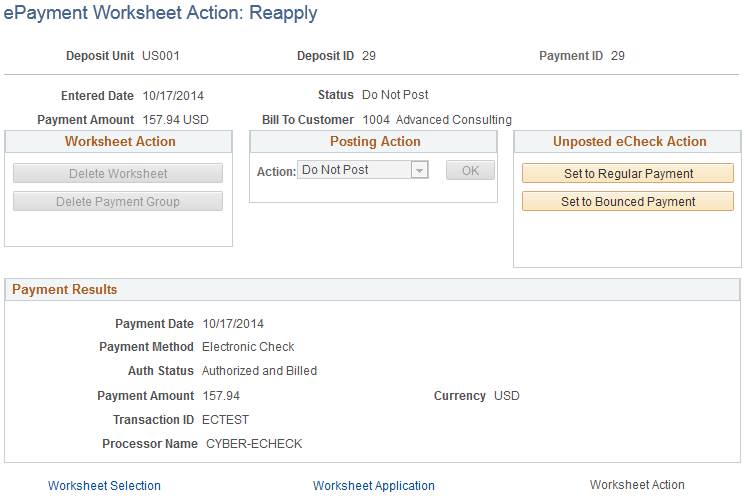 ePayment Worksheet Action: Reapply page