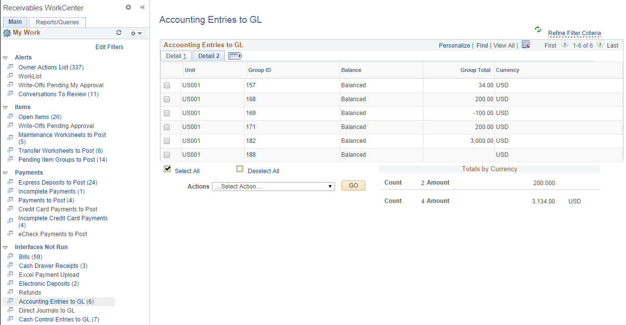 Accounting Entries to GL page - Detail 2 tab