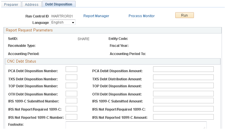 Treasury Report on Receivables - Debt Disposition page