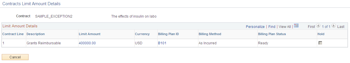 Limit Amount Details page