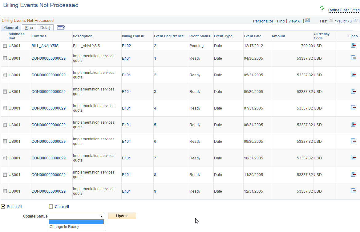 Billing Events Not Processed page