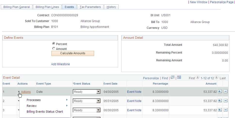 Billing Plan - Events page