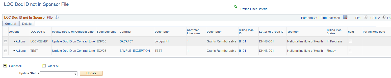 LOC Doc ID Not in Sponsor File page