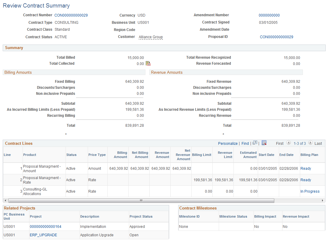 Review Contract Summary Page