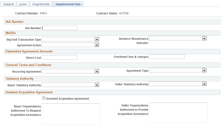 Contract Header Supplemental Data Page