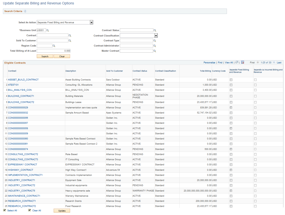 Update Separate Billing and Revenue Options Page