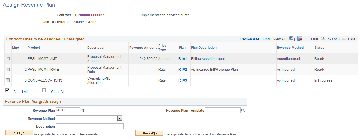 Assign Revenue Plan Page