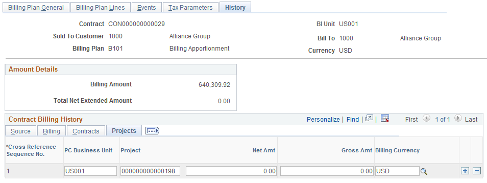 Billing Plan History - Projects Page