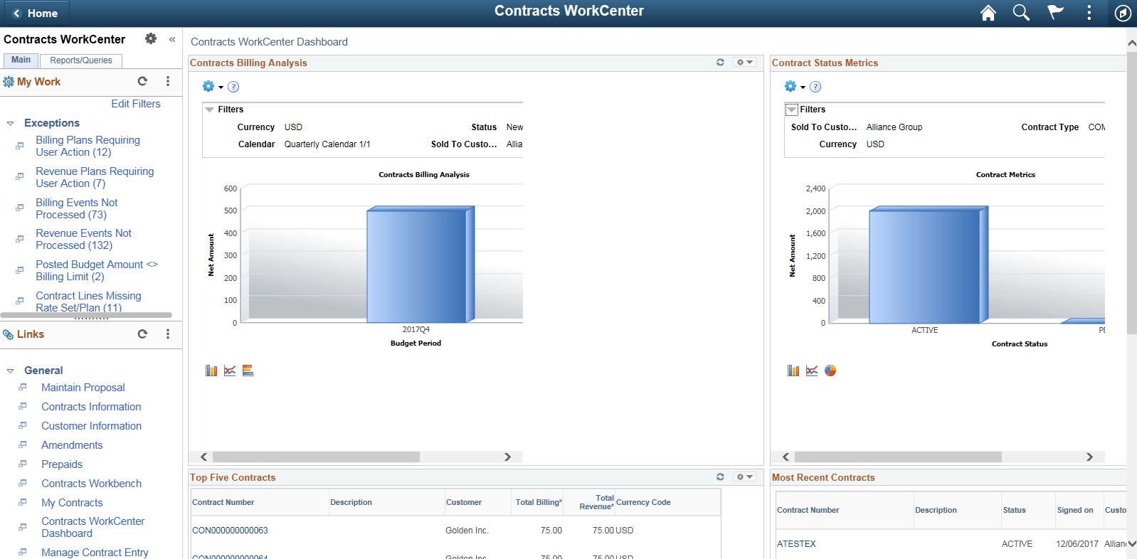 Contracts WorkCenter page